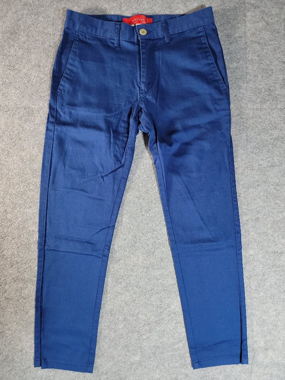 ZARA Man Basic Dark Navy Blue Cropped Flat Front Stretch Chino Pants Size 29